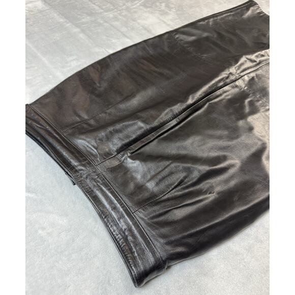 Vintage Dominique Leather Black Size 10 High Waist Midi Pleated 80s 90s - Picture 7 of 11